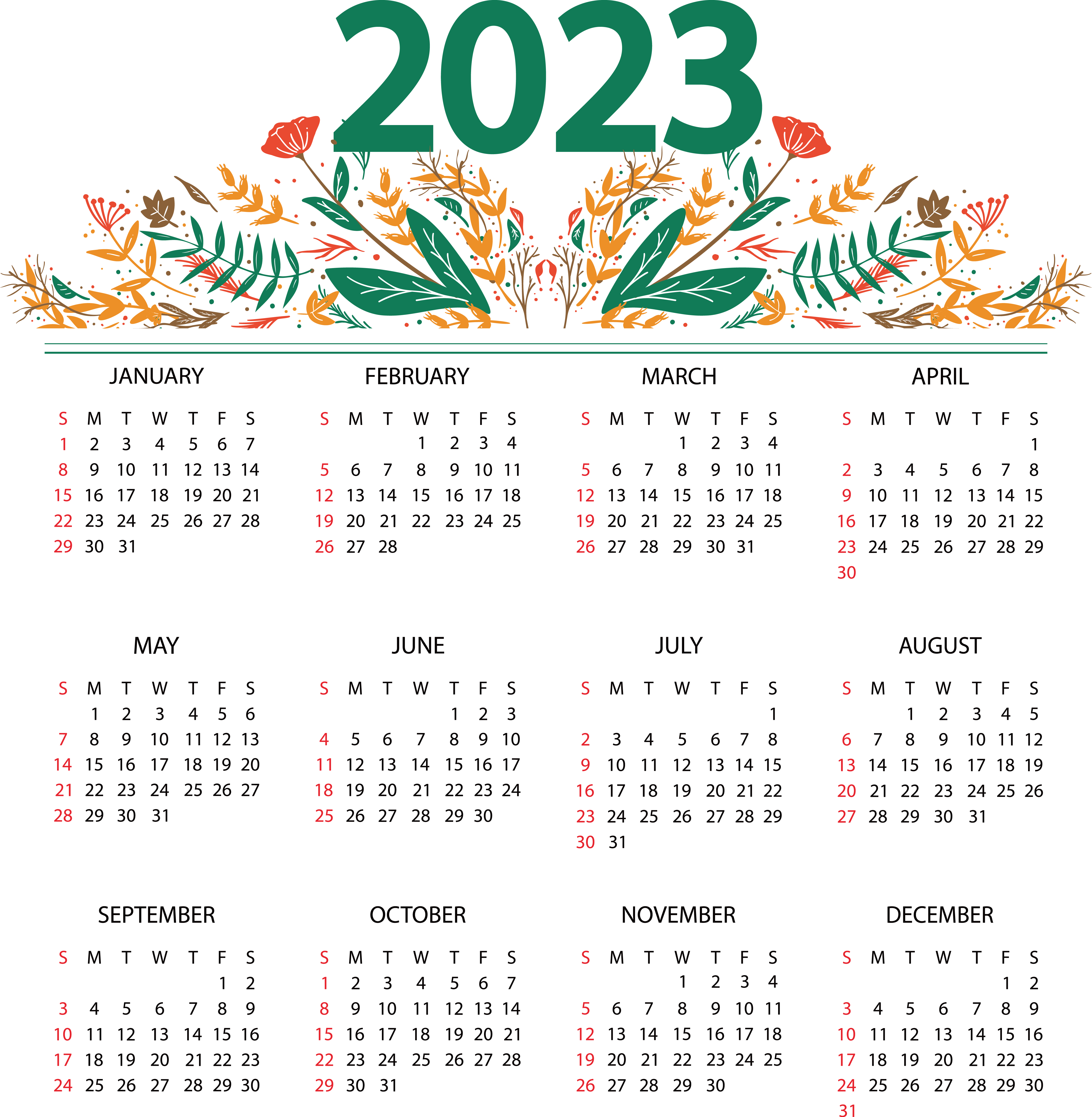 Calendar 2023 PNG Transparent Image Download Size 4801x4913px