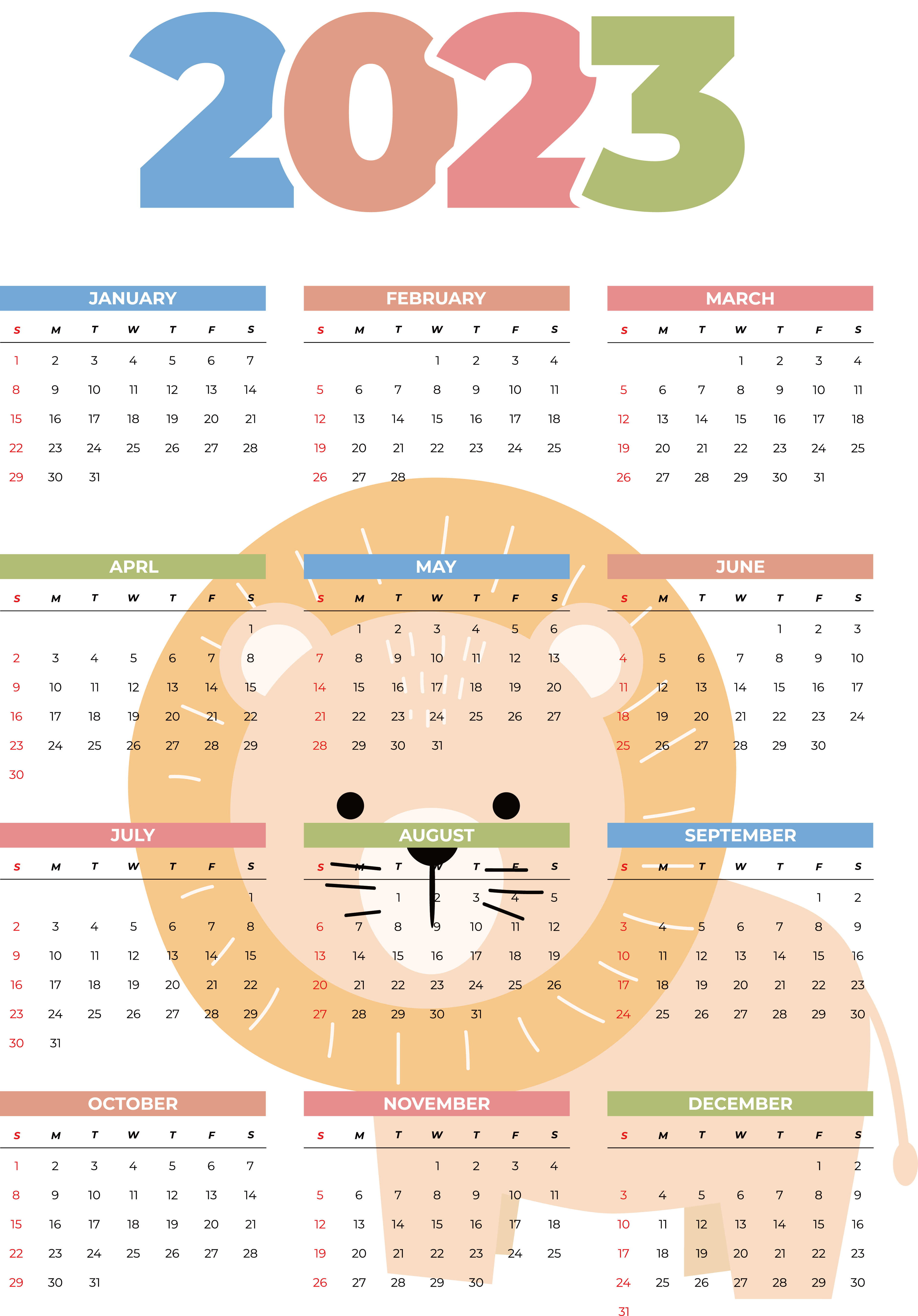 Calendar 2023 PNG Transparent Image Download Size 3762x5393px