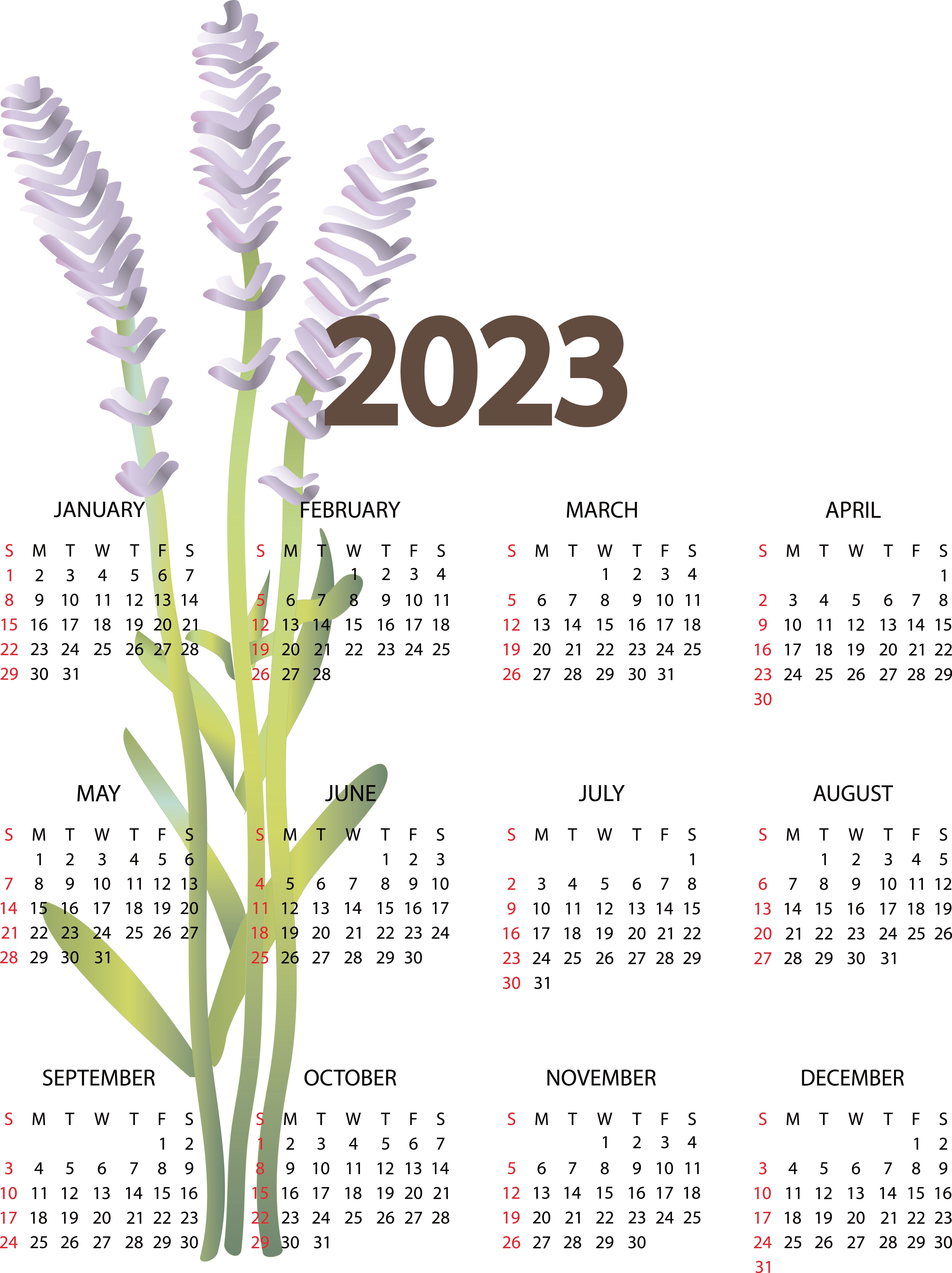 Calendar 2023 PNG Transparent Image Download Size 4345x5808px
