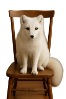 Arctic fox sitting on chair PNG