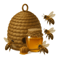 Beehive and bees PNG