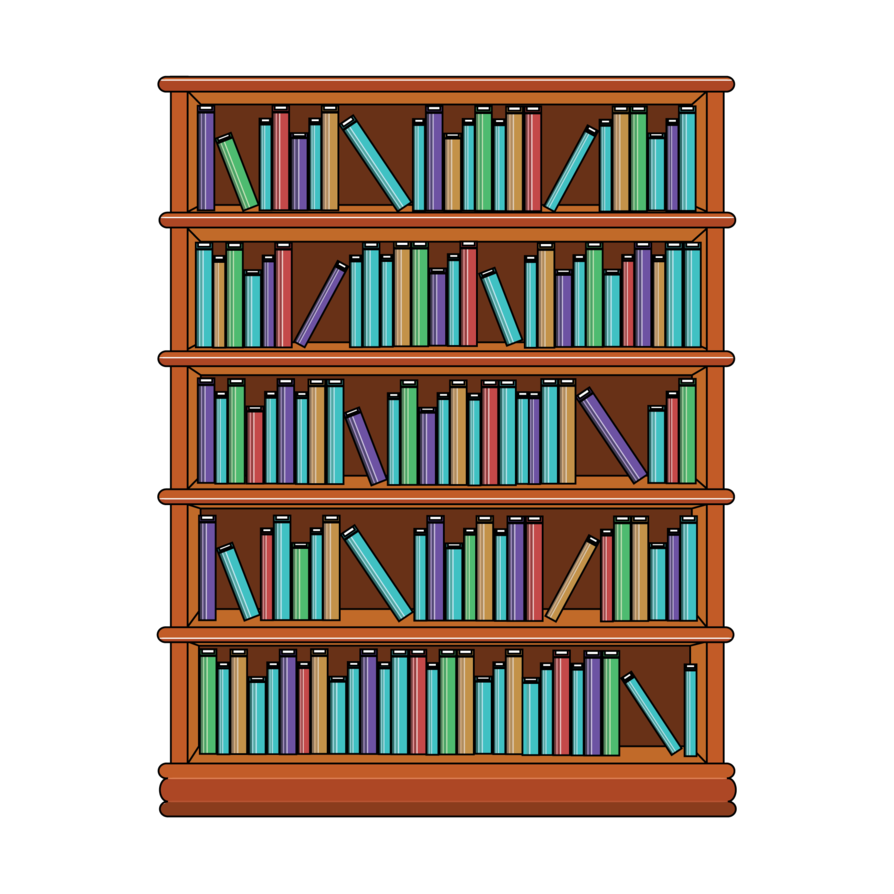 Bookshelf, bookcase PNG