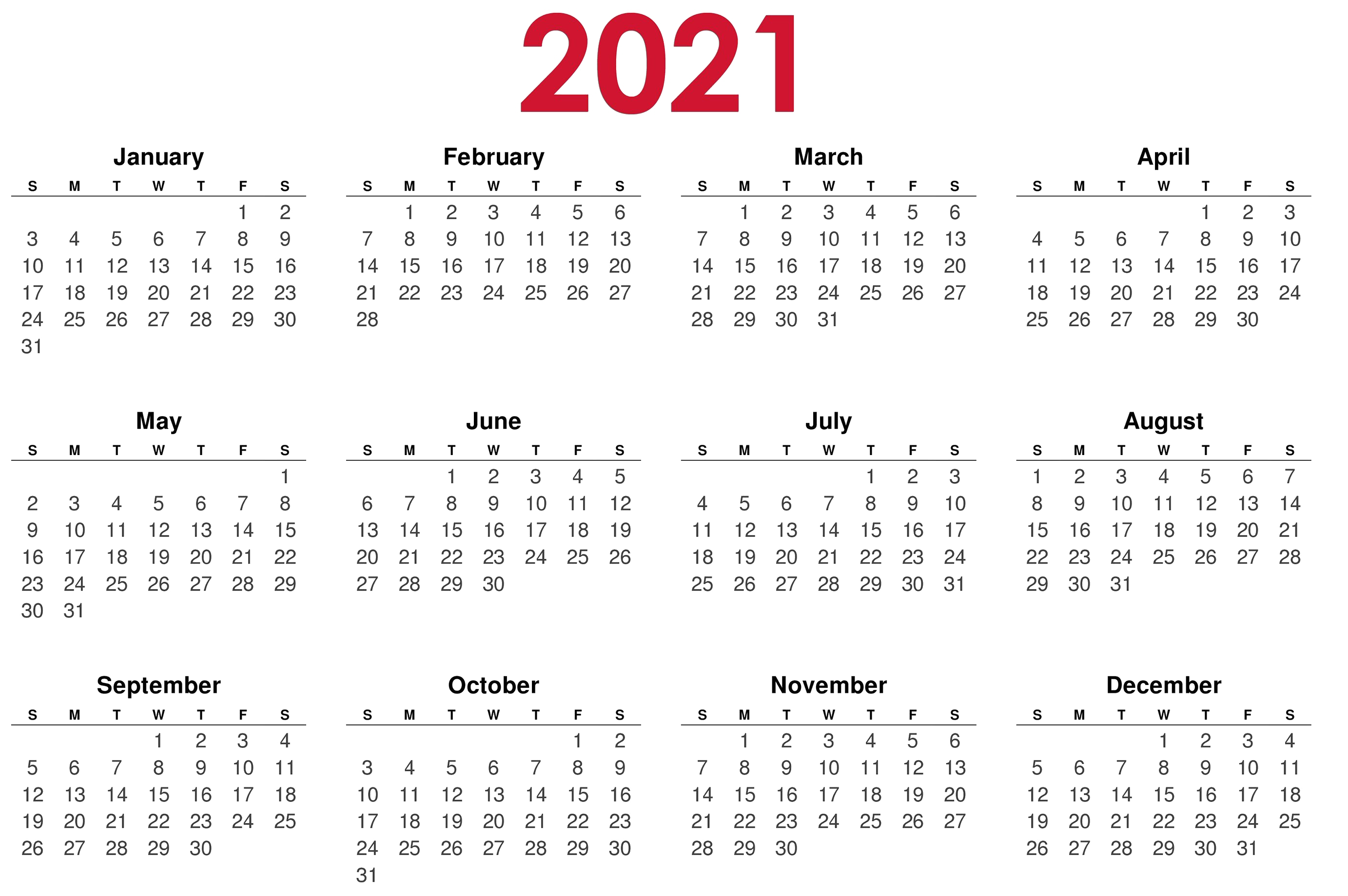 Calendar 2021 Year PNG