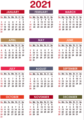 Calendar 2021 year PNG