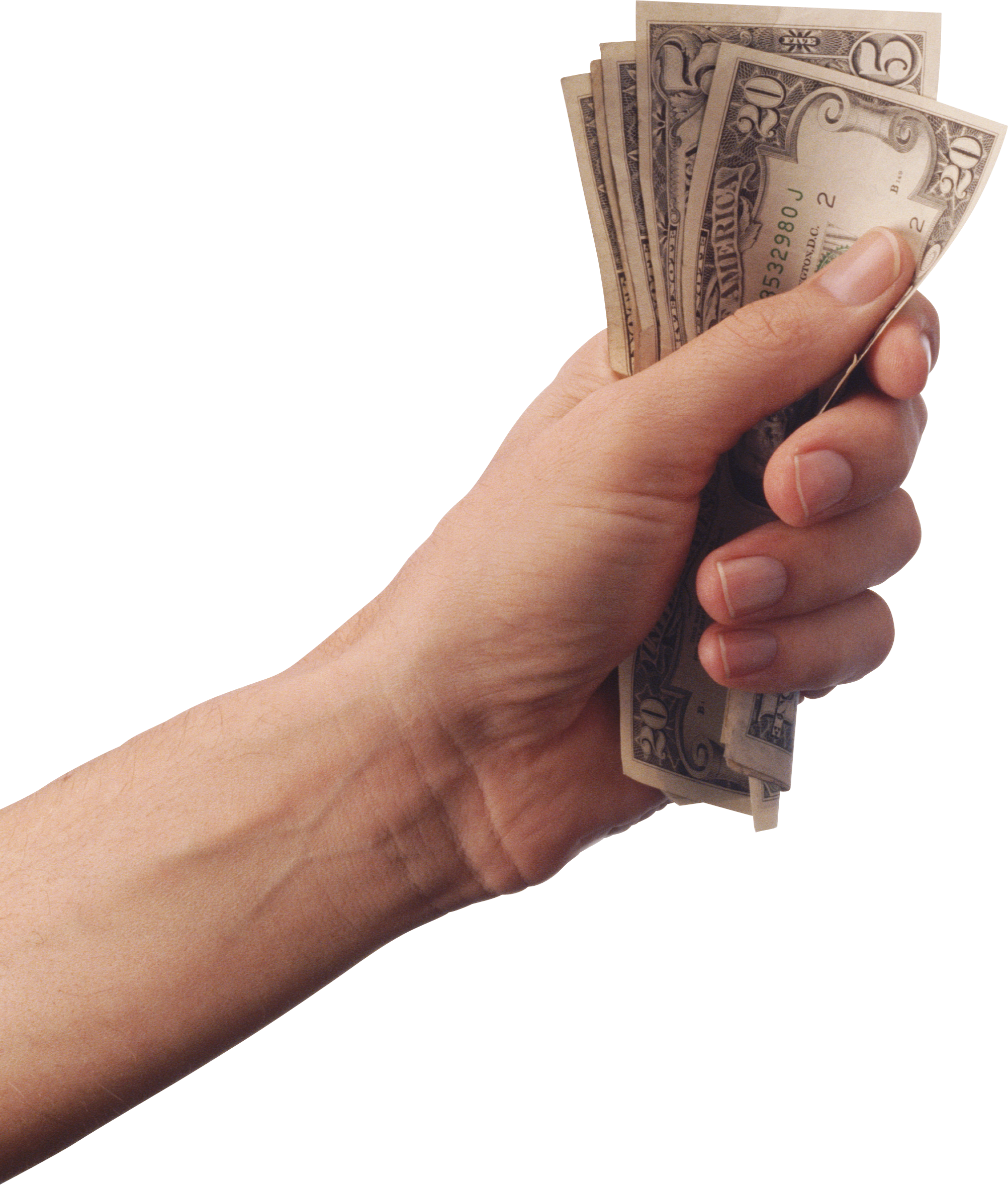 Деньги в руках. Рука протягивает деньги. Доллары в руках. Рука с деньгами на прозрачном фоне. Купюры в руке