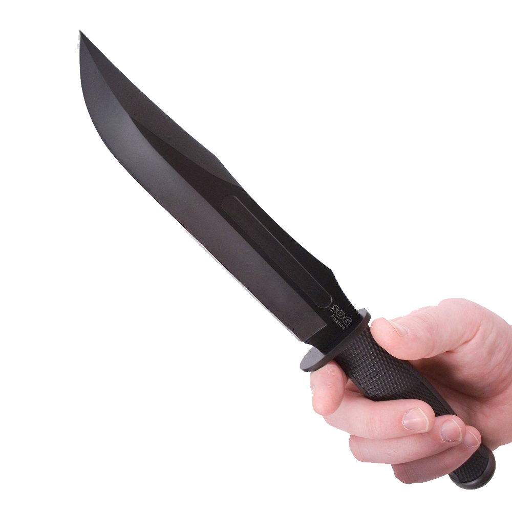 tactical black knife in hande PNG image