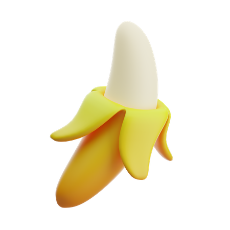 Объемный очищенный банан с зелено желтой кожурой и белой мякотью PNG