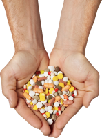 Pills in hands PNG