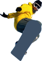Man jumps on snowboard PNG image